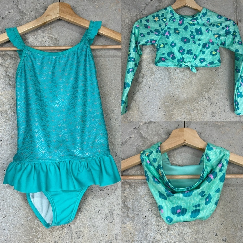Cat & Jack target swimsuit bundle one piece teal blue two price leopard 7/8